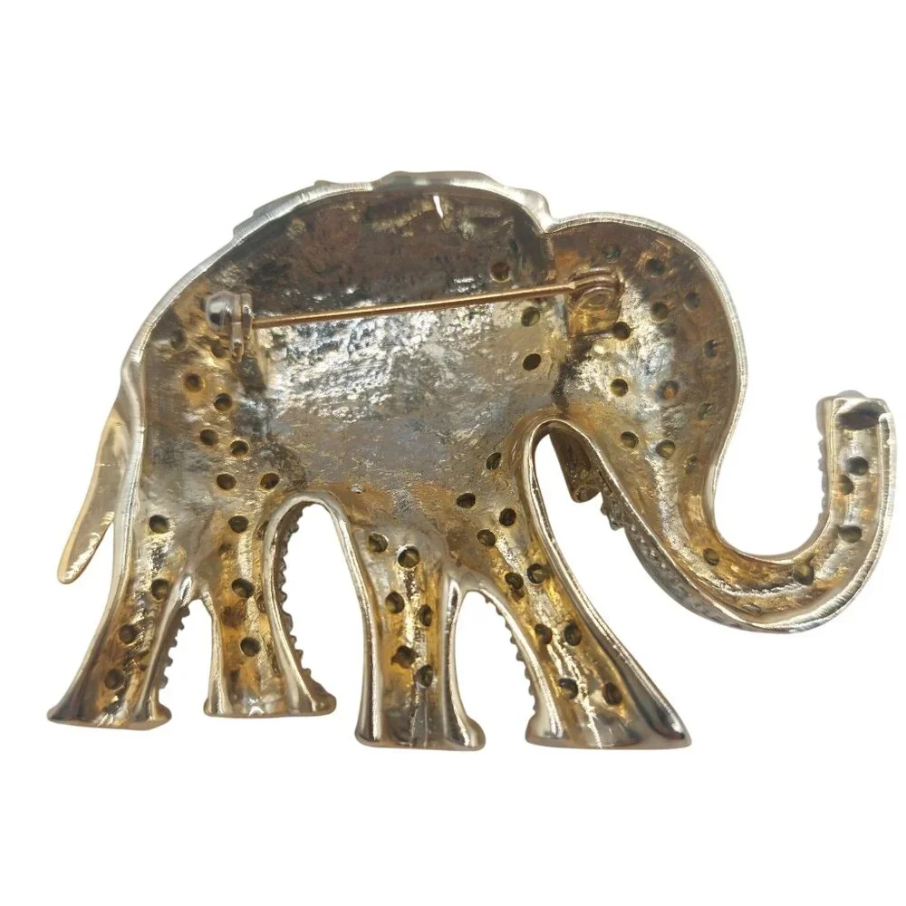 Estate Elephant Rhinestone Brooch Pin Vintage-Inspired W Green Eye~Hanging Charm - Picture 4 of 8
